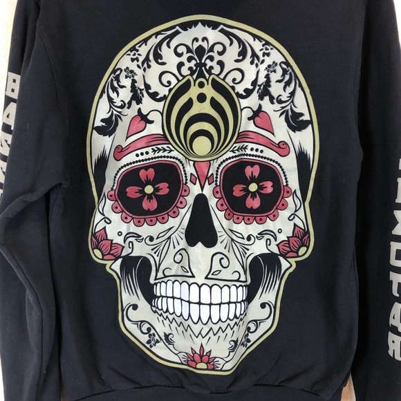 Bassnectar EDM Band Zip Up Skull Spellout Black Hoodie in size small - Picture 2 of 12